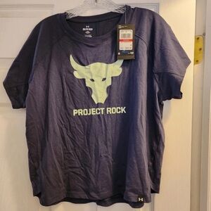 NWT Under Armour UA Project Rock Women's T shirt Loose fit Printed Bull Blue XS